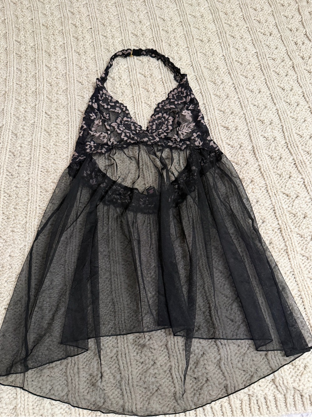 Victoria's Secret Black Lace Halter Sheer Babydoll